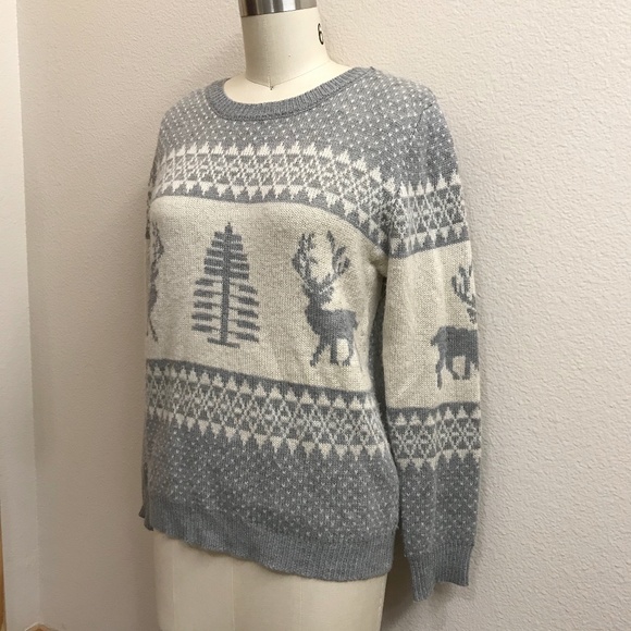 Heather Gray & Cream Holiday Reindeer Fairisle Crewneck Sweater - Picture 2 of 12